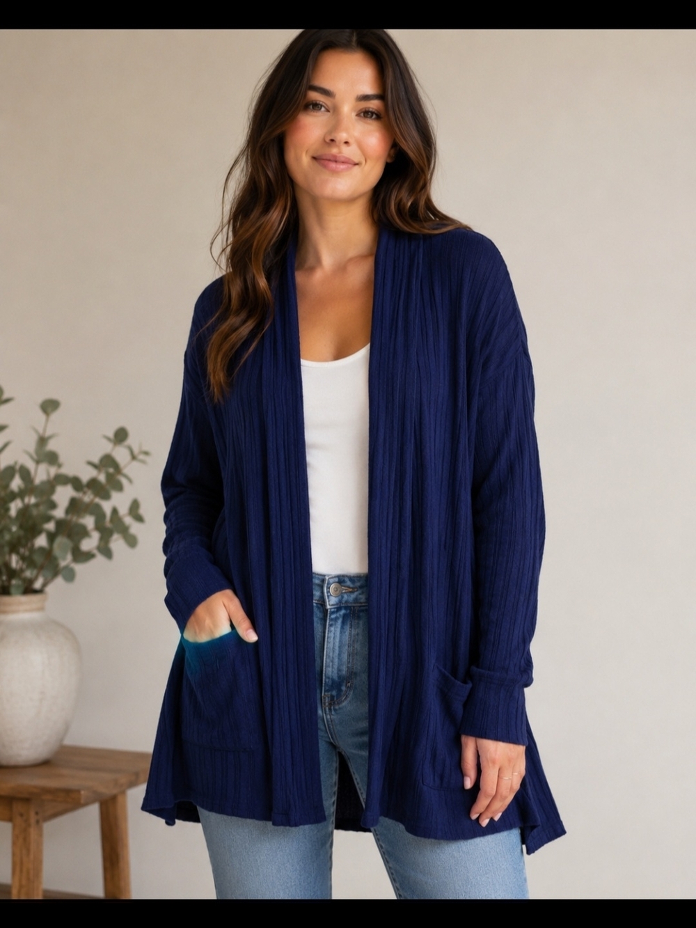Maurices Deep Navy Ribbed Open Cardigan
